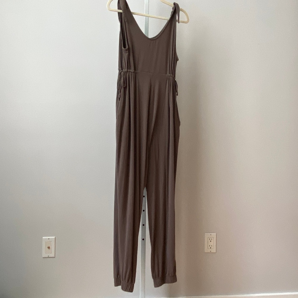 Isabel by Ingrid M Brown Jumpsuit Tie Shoulder Maternity Loungewear Earthy